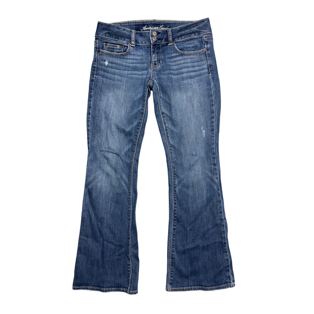 American Eagle Artist Flare Jeans 2 Short Blue Medium Wash Stretch Low Rise